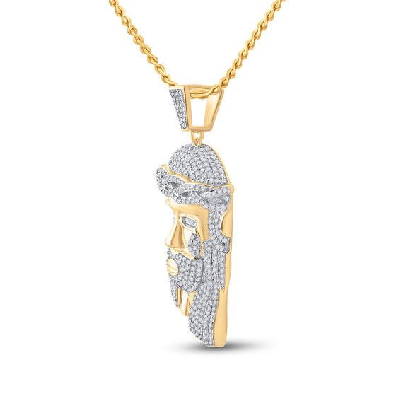 10k Yellow Gold Mens Round Diamond Jesus Face Charm Pendant 1-1/3 Cttw