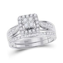  10k White Gold Round Diamond Halo Bridal Wedding Ring Band Set 1-1/2 Cttw