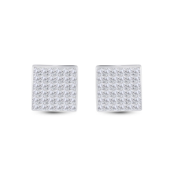 14k White Gold Womens Princess Diamond Square Earrings 1-1/2 Cttw