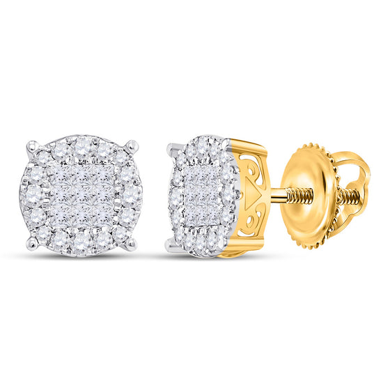 14k Yellow Gold Womens Princess Diamond Cluster Earrings 1/4 Cttw
