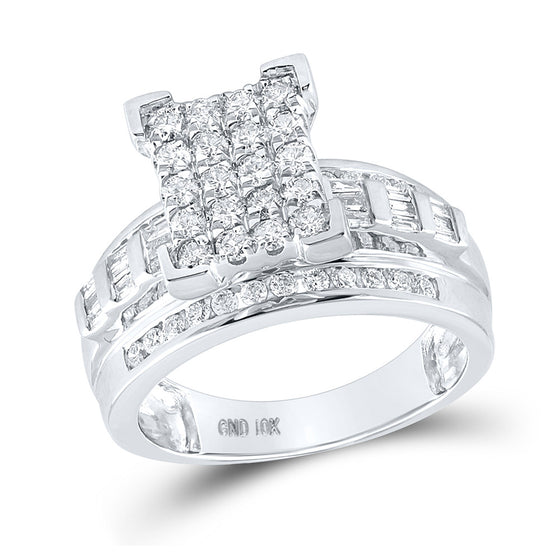 10k White Gold Round Diamond Cinderella Cluster Bridal Wedding Engagement Ring 1 Cttw