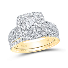  14k Yellow Gold Round Diamond Halo Bridal Wedding Ring Band Set 1-3/4 Cttw