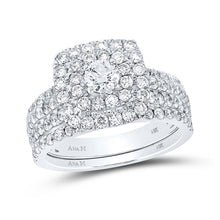  14k White Gold Round Diamond Halo Bridal Wedding Ring Band Set 1-3/4 Cttw