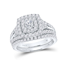  14k White Gold Round Diamond Halo Bridal Wedding Ring Band Set 1-7/8 Cttw