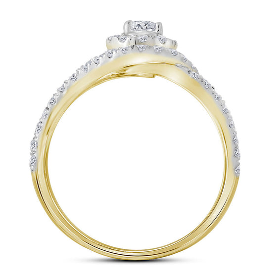 14k Yellow Gold Round Diamond Bridal Wedding Ring Band Set 1-1/4 Cttw