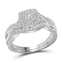  14k White Gold Princess Diamond Bridal Wedding Ring Band Set 1/2 Cttw