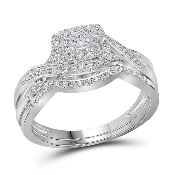 14k White Gold Princess Diamond Bridal Wedding Ring Band Set 1/2 Cttw