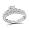 14k White Gold Round Diamond Slender Halo Bridal Wedding Ring Band Set 1/2 Cttw