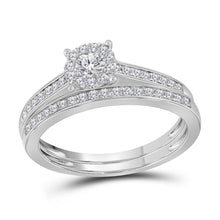  14k White Gold Round Diamond Slender Halo Bridal Wedding Ring Band Set 1/2 Cttw