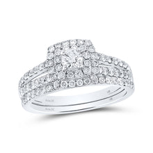  14k White Gold Round Diamond Halo Bridal Wedding Ring Band Set 1 Cttw