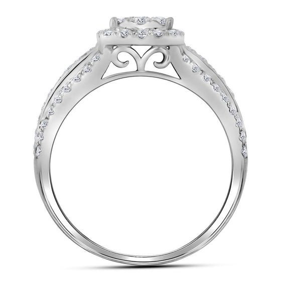 14k White Gold Round Diamond Double Halo Bridal Wedding Ring Band Set 1 Cttw