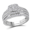 14k White Gold Round Diamond Double Halo Bridal Wedding Ring Band Set 1 Cttw