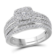 14k White Gold Round Diamond Double Halo Bridal Wedding Ring Band Set 1 Cttw