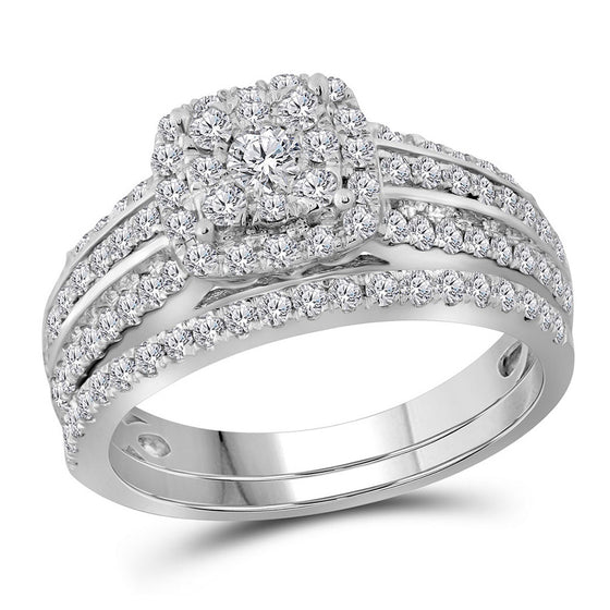 14k White Gold Round Diamond Double Halo Bridal Wedding Ring Band Set 1 Cttw