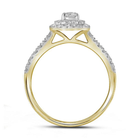 14k Yellow Gold Round Diamond Double Halo Bridal Wedding Ring Band Set 1 Cttw