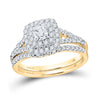 14k Yellow Gold Round Diamond Double Halo Bridal Wedding Ring Band Set 1 Cttw
