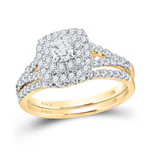  14k Yellow Gold Round Diamond Double Halo Bridal Wedding Ring Band Set 1 Cttw