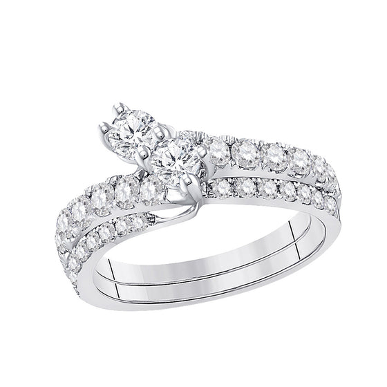 14k White Gold Round Diamond 2-stone Bridal Wedding Engagement Ring 3/4 Cttw
