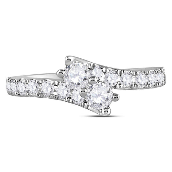 14k White Gold Round Diamond 2-stone Bridal Wedding Engagement Ring 1 Cttw