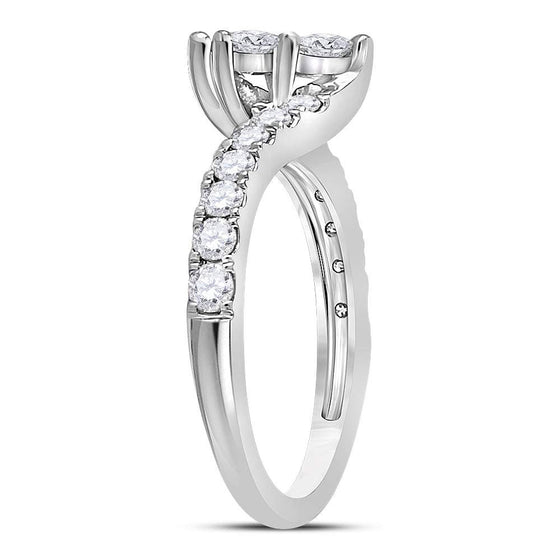 14k White Gold Round Diamond 2-stone Bridal Wedding Engagement Ring 1 Cttw