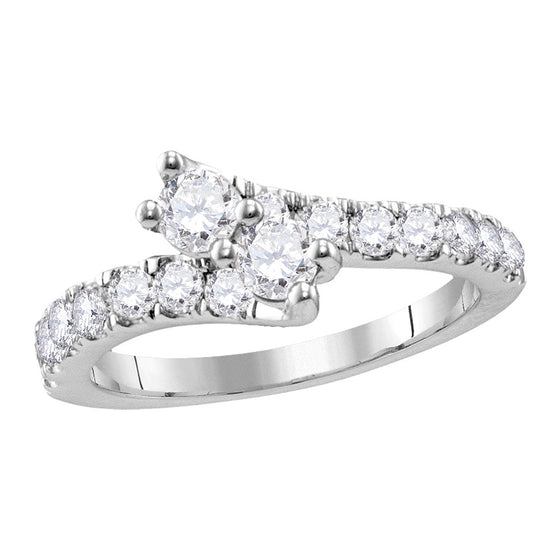 14k White Gold Round Diamond 2-stone Bridal Wedding Engagement Ring 1 Cttw