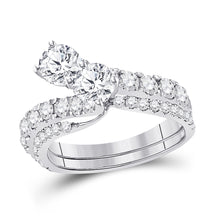  14k White Gold Round Diamond Bridal Wedding Ring Band Set 2 Cttw