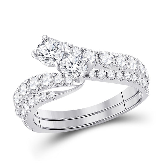 14k White Gold Round Diamond 2-stone Bridal Wedding Engagement Ring 1-1/2 Cttw