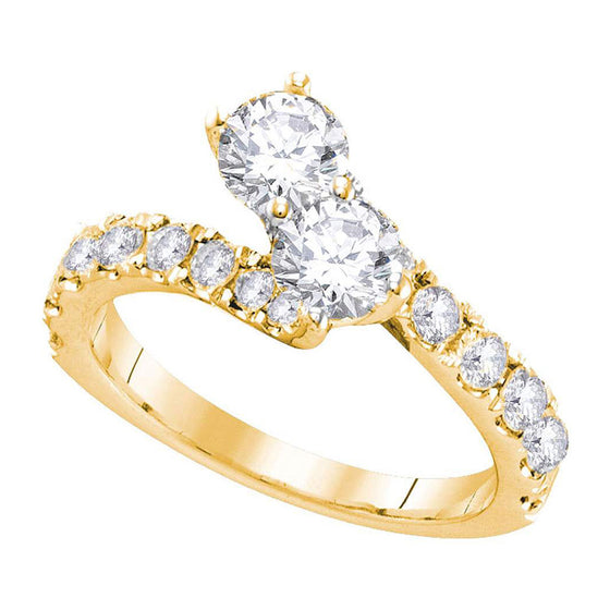 14k Yellow Gold Round Diamond 2-stone Bridal Wedding Engagement Ring 1 Cttw