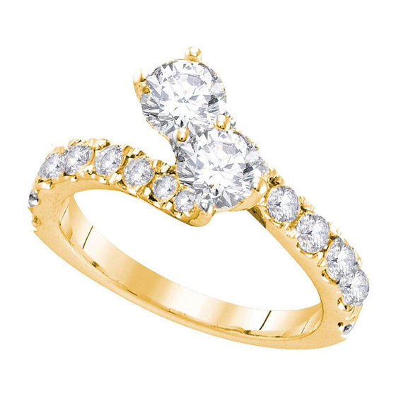 14k Yellow Gold Round Diamond 2-stone Bridal Wedding Engagement Ring 1-1/2 Cttw