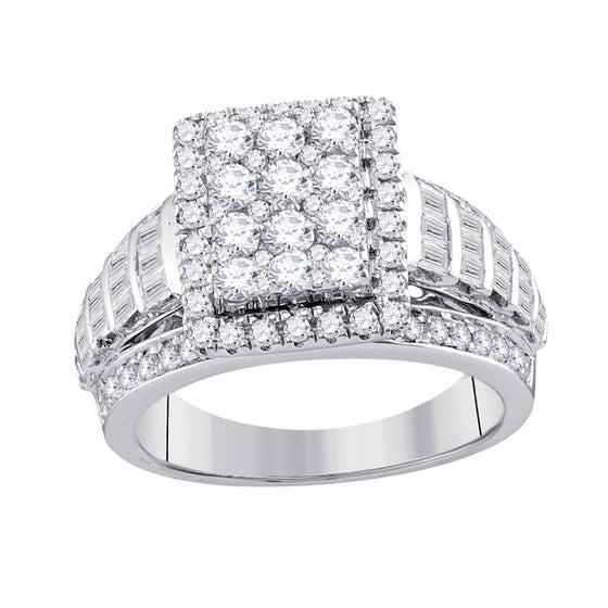 10k White Gold Round Diamond Cluster Bridal Wedding Engagement Ring 2 Cttw