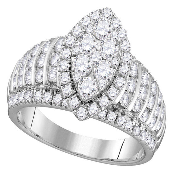 10k White Gold Womens Round Diamond Oval Cluster Ring 1-7/8 Cttw