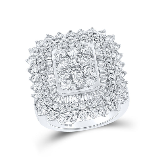 10k White Gold Womens Round Diamond Square Cluster Ring 3-1/2 Cttw