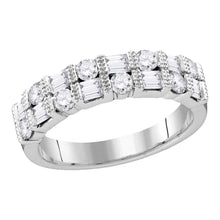  10k White Gold Womens Round Diamond Baguette Alternating Band Ring 3/4 Cttw