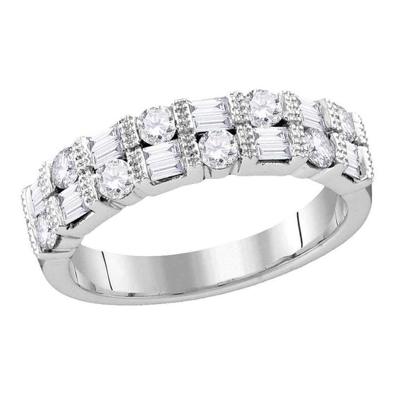 10k White Gold Womens Round Diamond Baguette Alternating Band Ring 3/4 Cttw