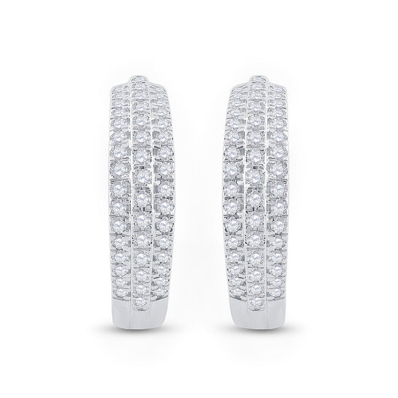 10k White Gold Womens Round Diamond Hoop Earrings 1 Cttw