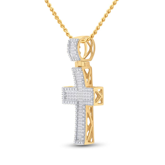 10k Yellow Gold Mens Princess Diamond Cross Charm Pendant 1 Cttw