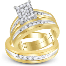  10k Two-tone Gold His Hers Round Diamond Cluster Matching Wedding Set 5/8 Cttw