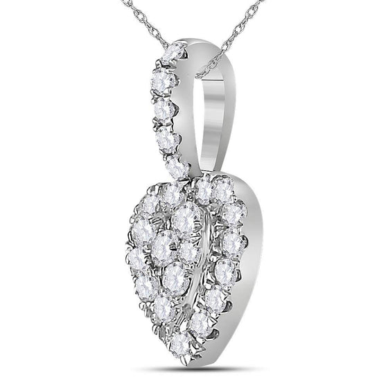 14k White Gold Womens Round Diamond Heart Pendant 1/3 Cttw