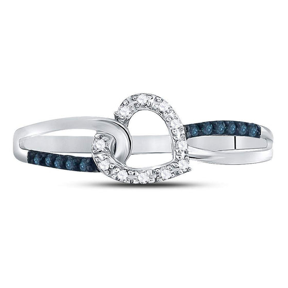 10k White Gold Womens Round Blue Color Enhanced Diamond Captured Heart Ring 1/10 Cttw