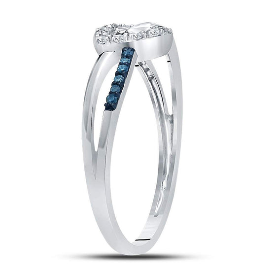 10k White Gold Womens Round Blue Color Enhanced Diamond Captured Heart Ring 1/10 Cttw