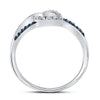 10k White Gold Womens Round Blue Color Enhanced Diamond Captured Heart Ring 1/10 Cttw