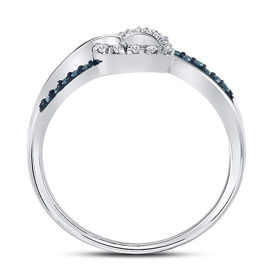 10k White Gold Womens Round Blue Color Enhanced Diamond Captured Heart Ring 1/10 Cttw