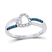  10k White Gold Womens Round Blue Color Enhanced Diamond Captured Heart Ring 1/10 Cttw