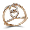 10k Rose Gold Womens Round Diamond Open Double Heart Fashion Ring 1/3 Cttw