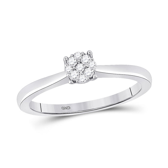 10k White Gold Womens Round Diamond Cluster Ring 1/6 Cttw