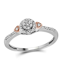  10k Two-tone Gold Womens Round Diamond Cluster Double Heart Ring 1/6 Cttw