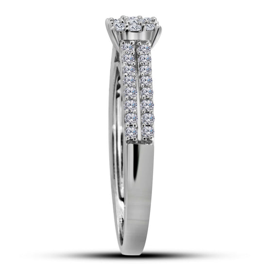 14k White Gold Round Diamond Cluster Bridal Wedding Engagement Ring 1/3 Cttw
