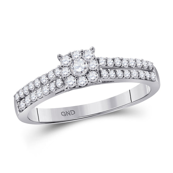 14k White Gold Round Diamond Cluster Bridal Wedding Engagement Ring 1/3 Cttw