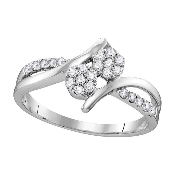 14k White Gold Round Diamond Double Cluster Bridal Wedding Engagement Ring 1/3 Cttw