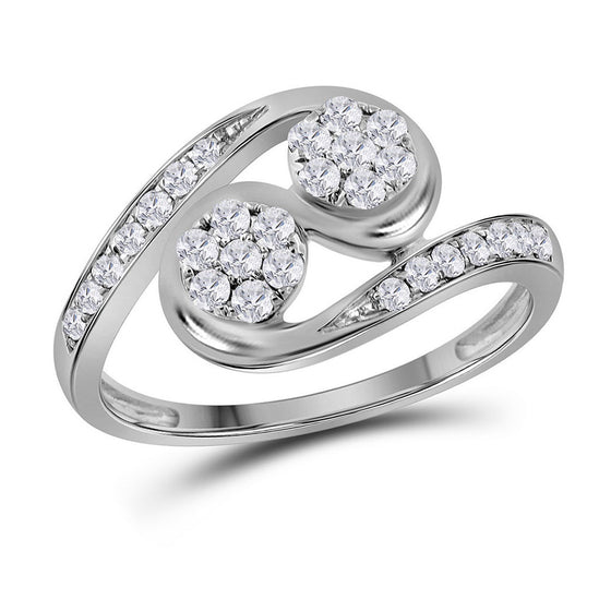 14k White Gold Womens Round Diamond Cluster 2-stone Ring 1/2 Cttw